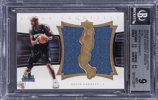 2004-05 UD "Exquisite Collection" Extra Exquisite Jerseys Dual #KG Kevin Garnett Dual Patch Card (#05/10) - BGS MINT 9